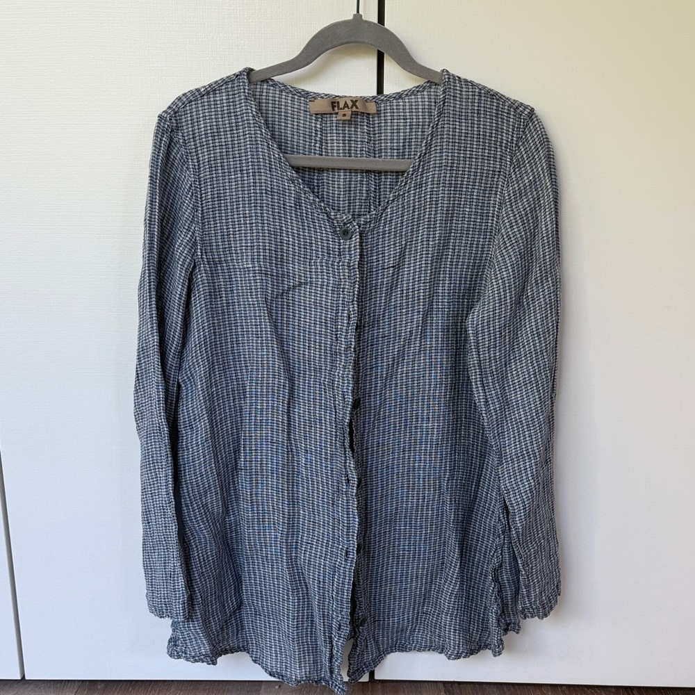 Flax Women's Blue Line Checkered Button Tunic